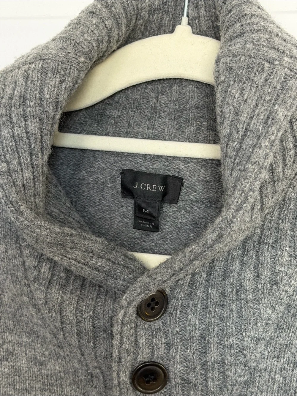 J. Crew Lambswool Wool Mens Shawl Collar Button Sweater Gray EUC Cabin Fisherman